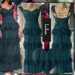 Lulus Emerald Swiss Dot Green Mesh Maxi Dress Size XL